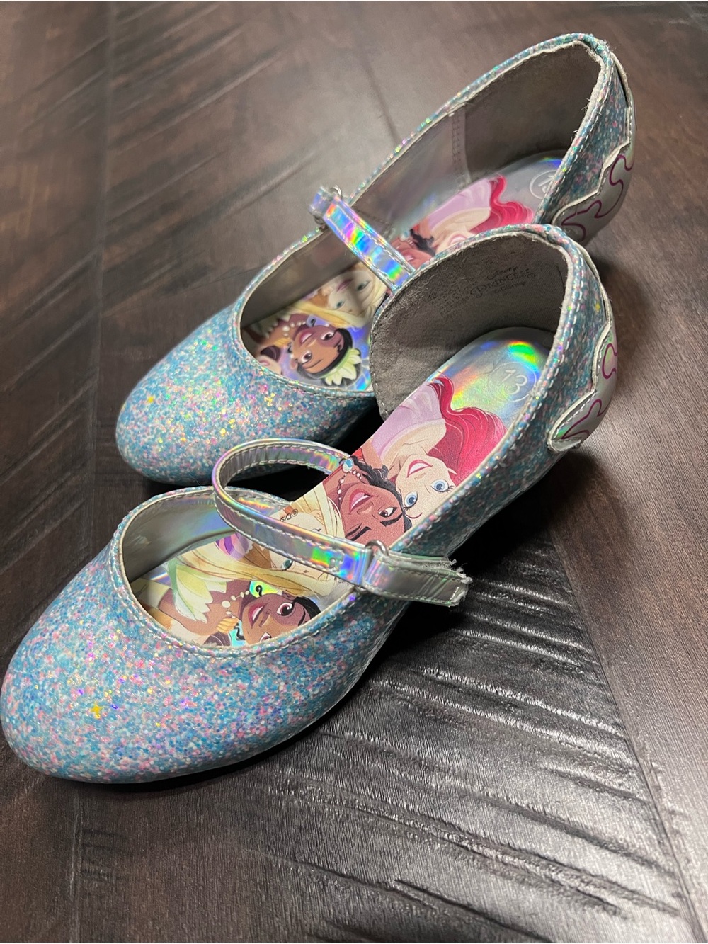 Disney Princess Girls Glitter Mary Jane Shoes with Holographic Strap